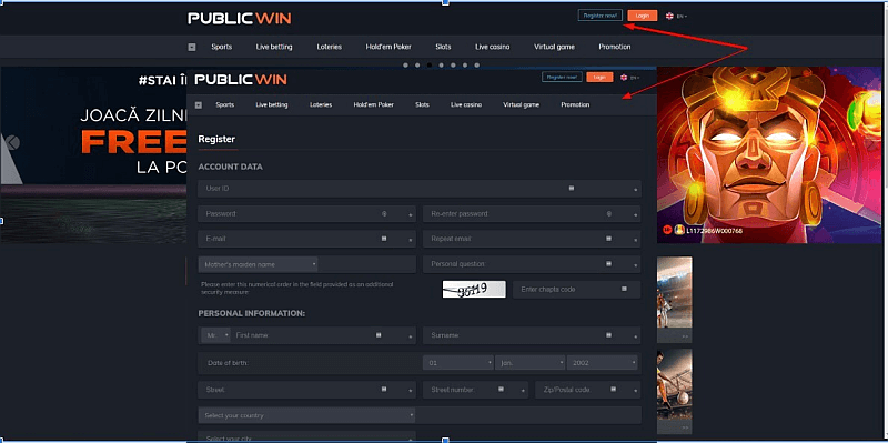 publicwin casino formular de inregistrare pentru membrii noi campuri de completat