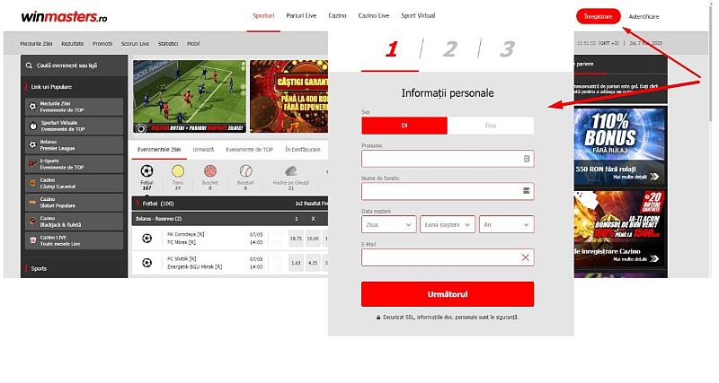 winmasters casino online proces de creare cont formular de inregistrare informatii personale