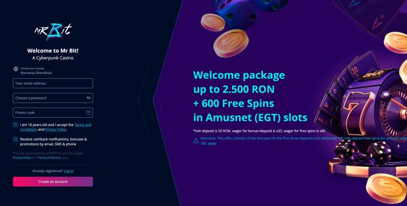 mr bit casino online bonus la inregistrare si prima depunere welcome package pana la 2500 ron + 600 free spins la pacanelele Amusnet (EGT)