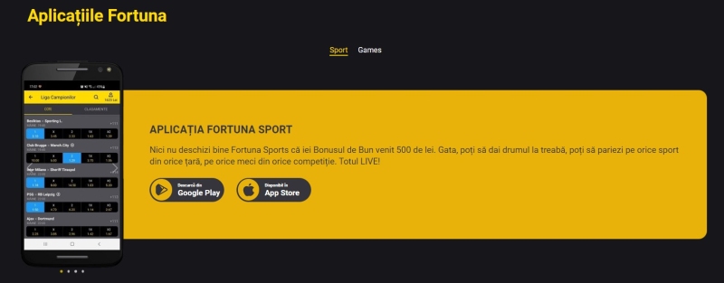 Fortuna Casino aplicatie sport