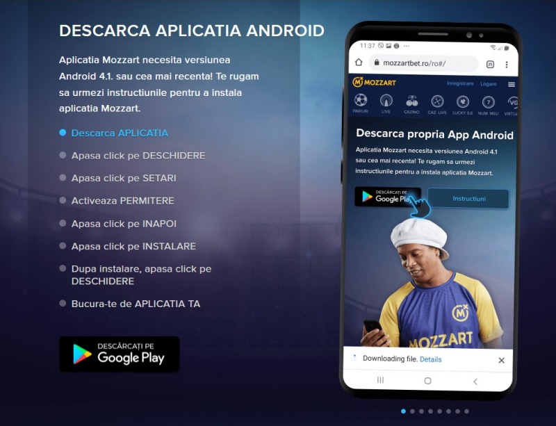 Mozzart Casino aplicatie android app mobil