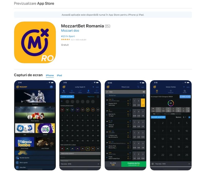 Mozzart Casino aplicatie ios app mobil apple