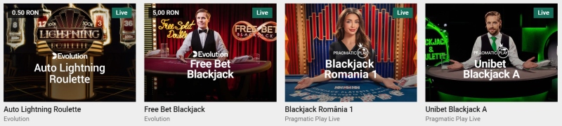 Unibet Casino jocuri de masa si carti LIVE ruleta blackjack