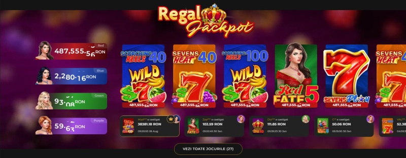 Princess Casino regal jackpot jocuri si premii purple green blue red pacanele castiguri exemple