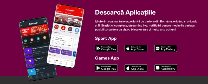Superbet Casino aplicatii cazino si sport pentru dispozitive android ios apple huawei app
