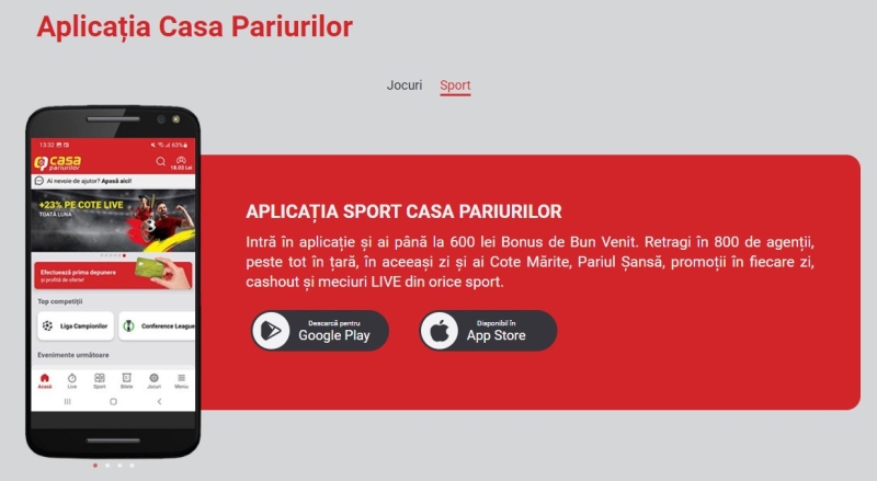 casa pariurilor aplicatie mobil sport