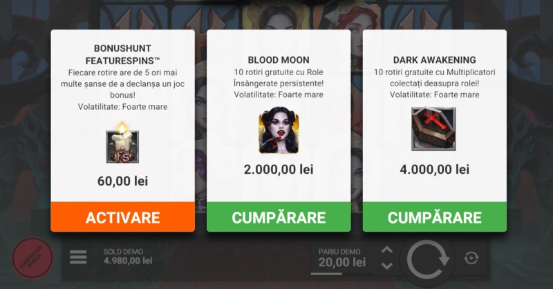 Immortal Desire cumpara speciala bonushunt feature spins speciala blood moon speciala dark awakening