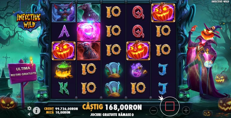 Infective Wild functie rotiri gratuite cu free spins in care este activ modificatorul Infective Wild