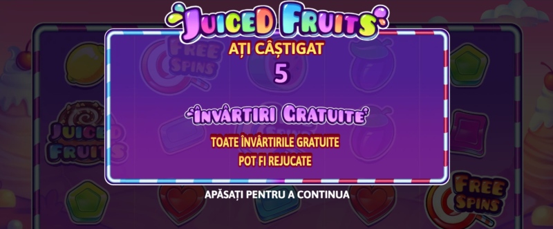 Juiced Fruits functie free spins activare 5 rotiri gratuite