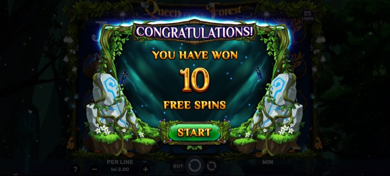 Queen of the Forest functie free spins cu 10 rotiri gratuite