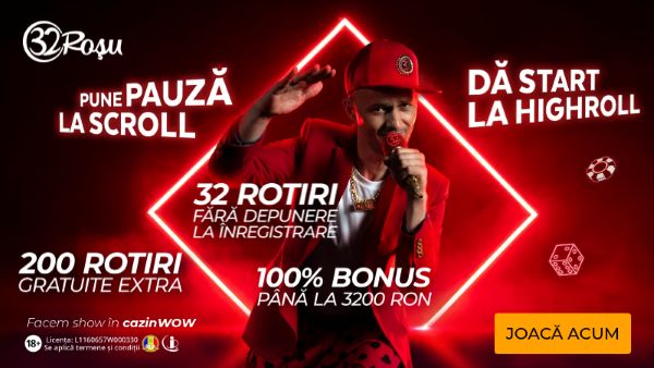32ROȘU casino bonus de bun venit - 3200 RON + 200 rotiri gratuite la depozit